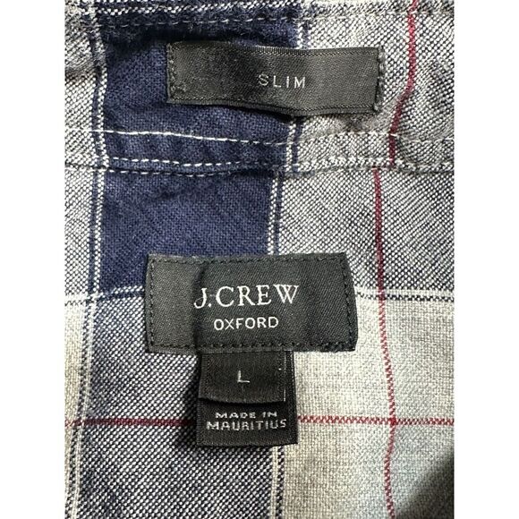 J.CREW Shirt Adult Large Blue Gray Plaid Slim Oxford Preppy Causal Gorpcore Mens - Picture 2 of 10